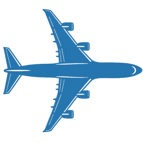Blue airplane shown from above.