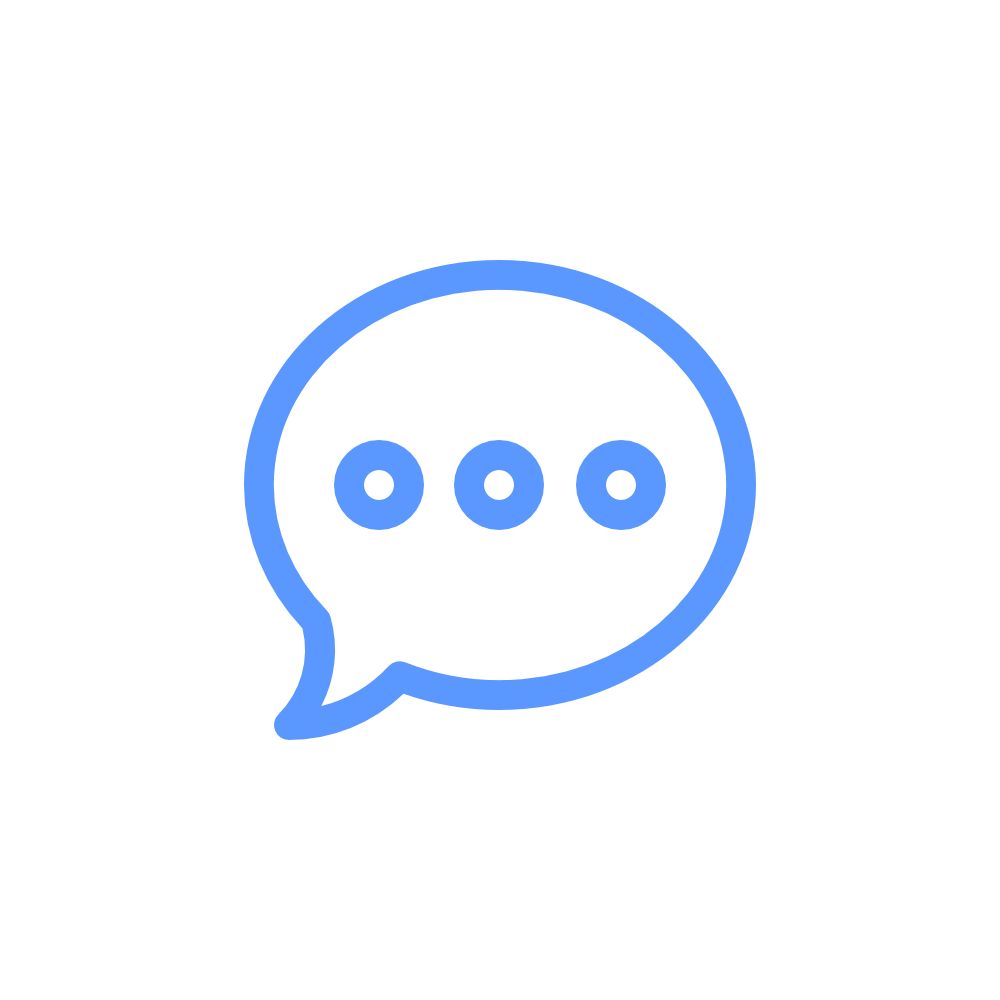 Blue speech bubble icon with three dots inside representing a chat or messaging app.