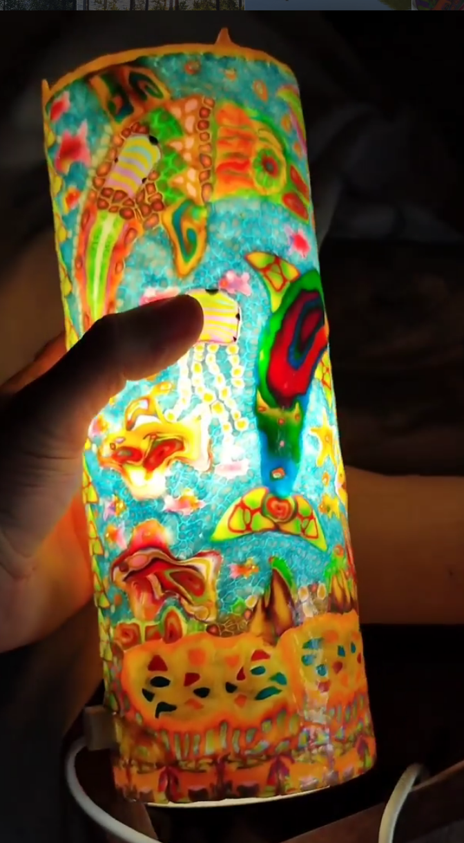 Artisanal  Polymerclay painted Glass Lamp