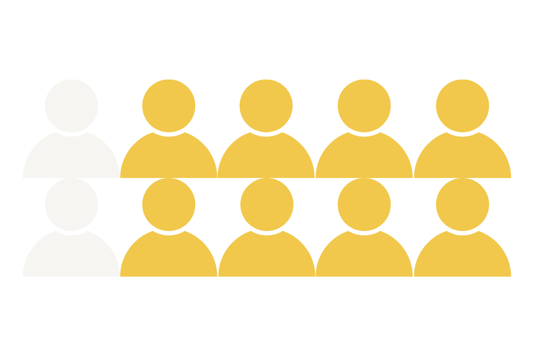 A group illustration of ten people with one white figure on the left, followed by nine yellow figures, divided into two rows with five figures in each.
