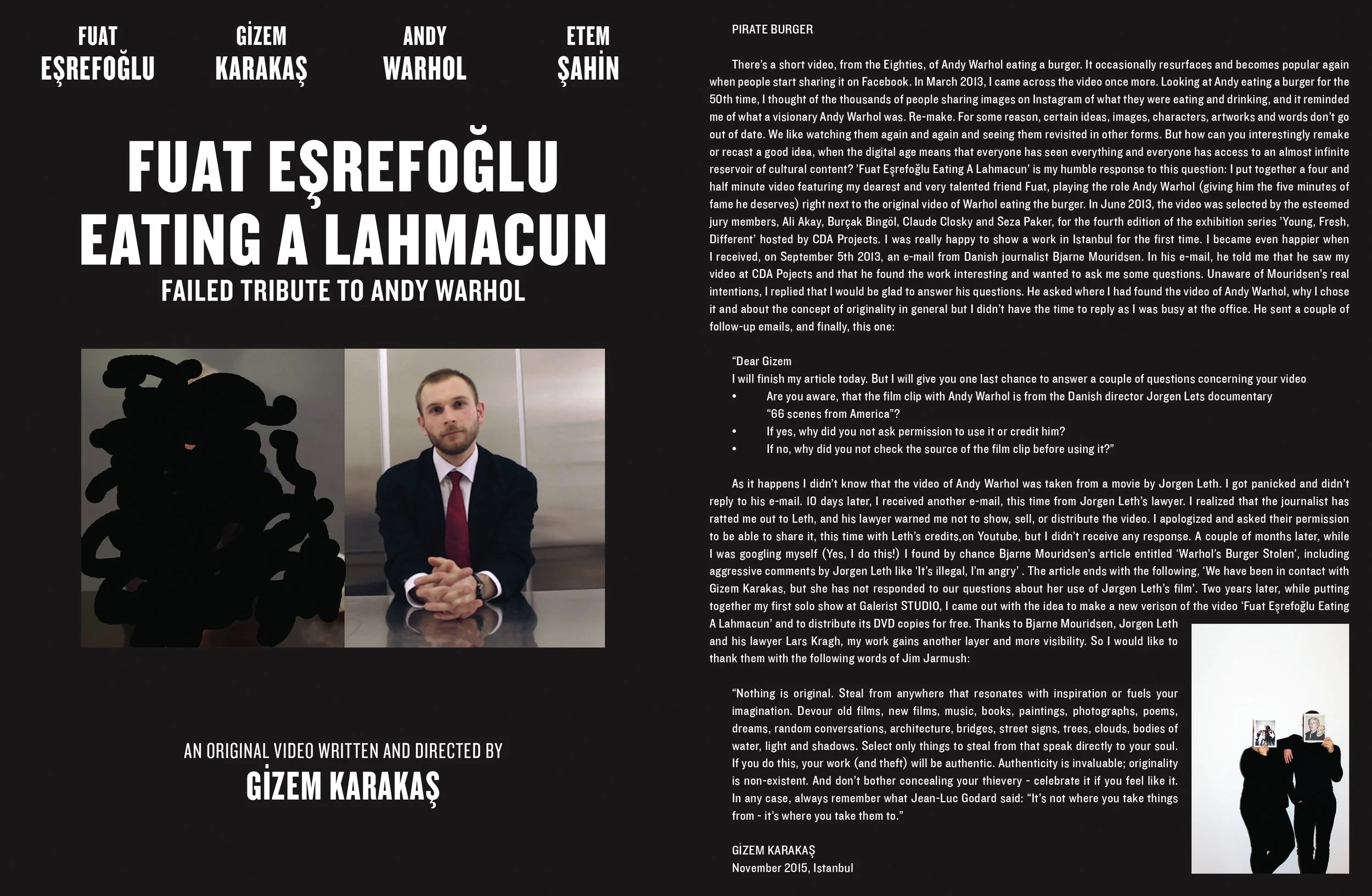 Fuat Eşrefoğlu Eating a Lahmacun, Failed Tribute to Andy Warhol, 2015, DVD cover