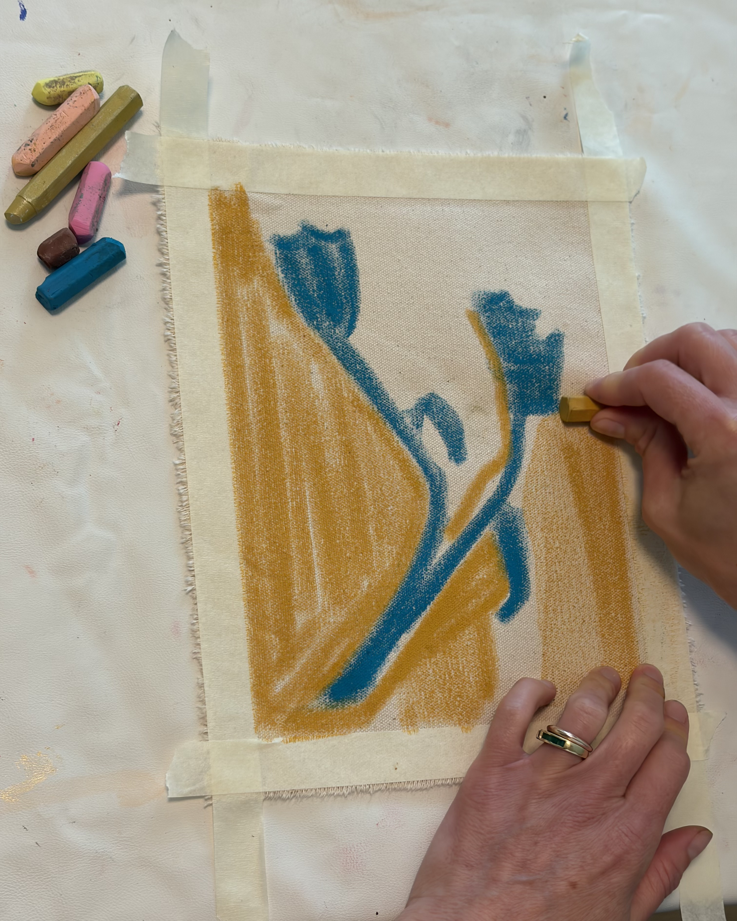 Oil pastel on canvas workshop