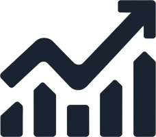 A black and white icon of a bar graph with an arrow pointing upwards. The bar graph has four bars of varying heights, and the arrow starts at the top of the first bar and curves upwards to the top of the fourth bar.
