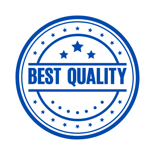 Blue circular badge with stars and the text "Best Quality" in the center.