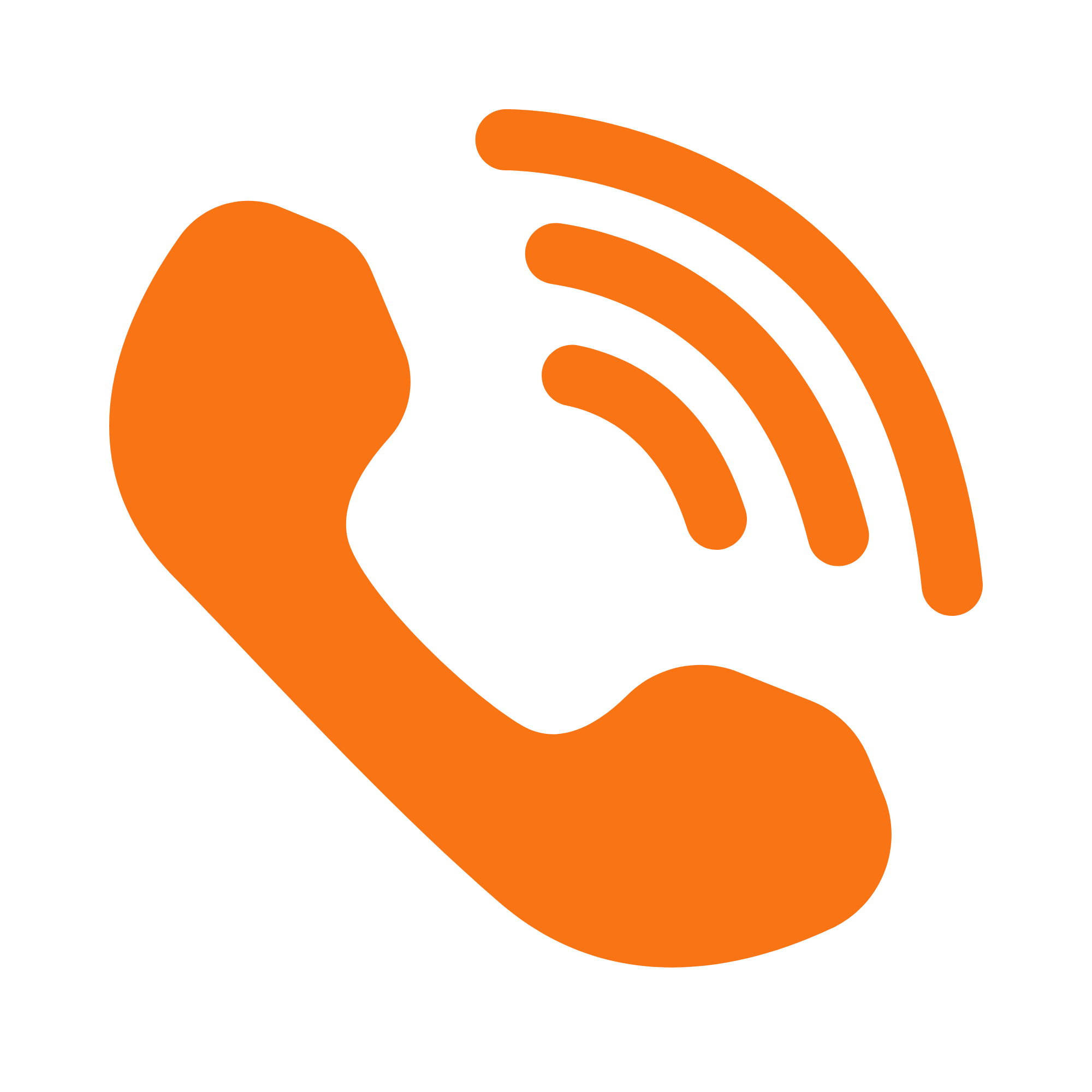 Icon of an orange telephone receiver with sound waves indicating call or communication.
