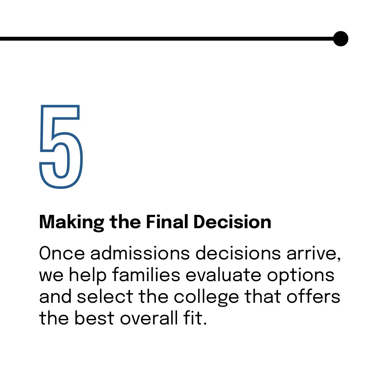 Page 5 of a guide titled 'Making the Final Decision' describes how families evaluate college options once admissions decisions arrive to find the best fit.