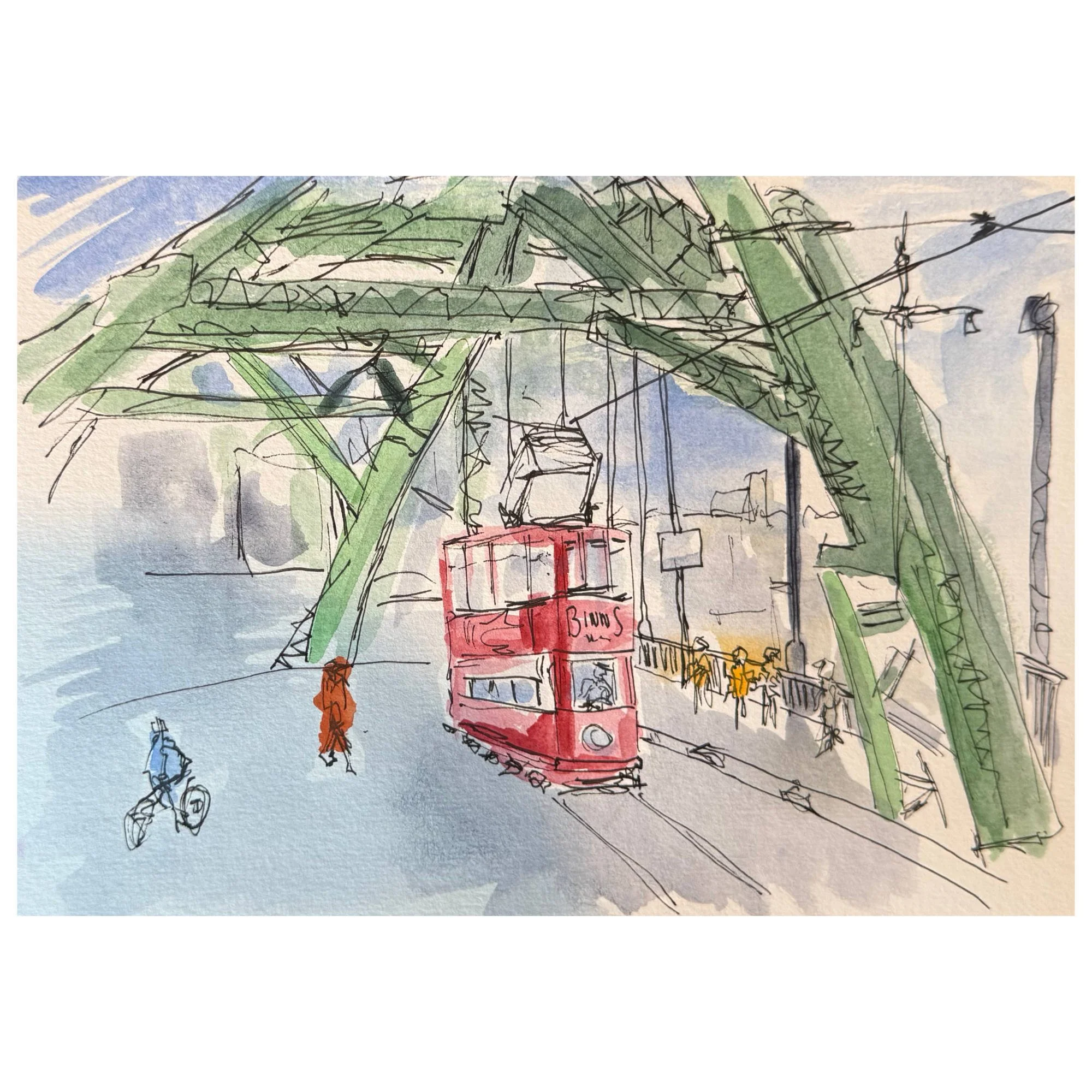 A Sunderland Tram Beneath the Bridge - A5 Original