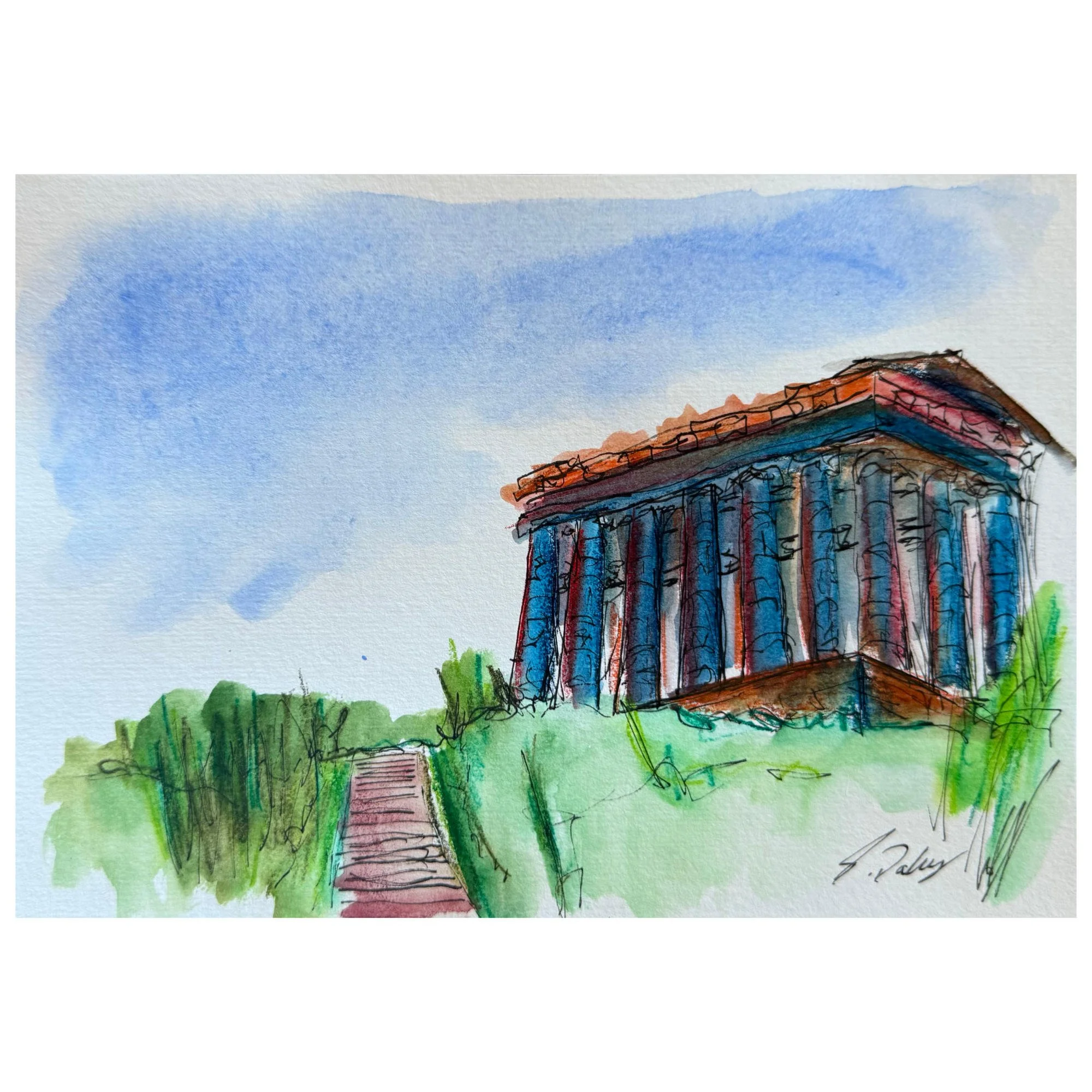 Penshaw Monument Blue - A5 Original