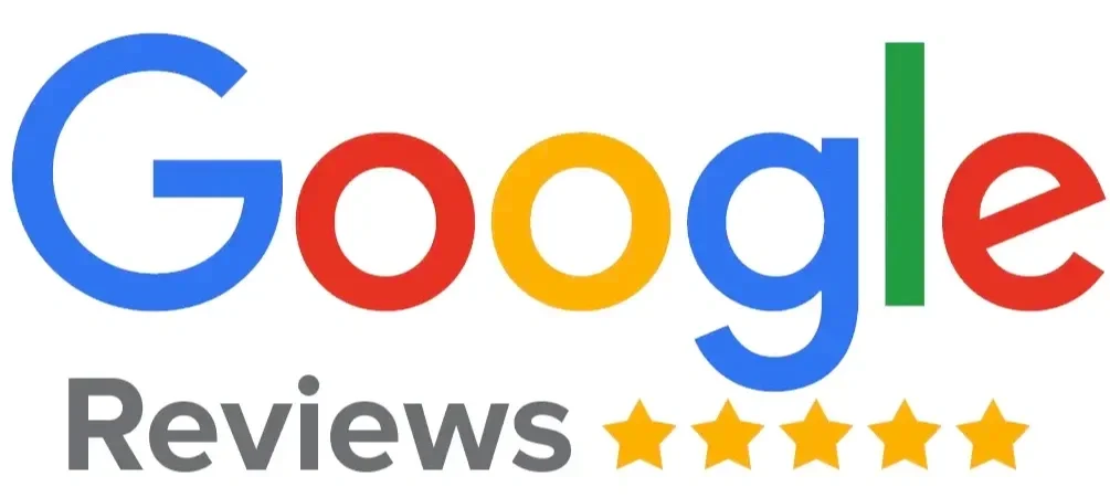 Google Reviews logo with five yellow stars underneath.