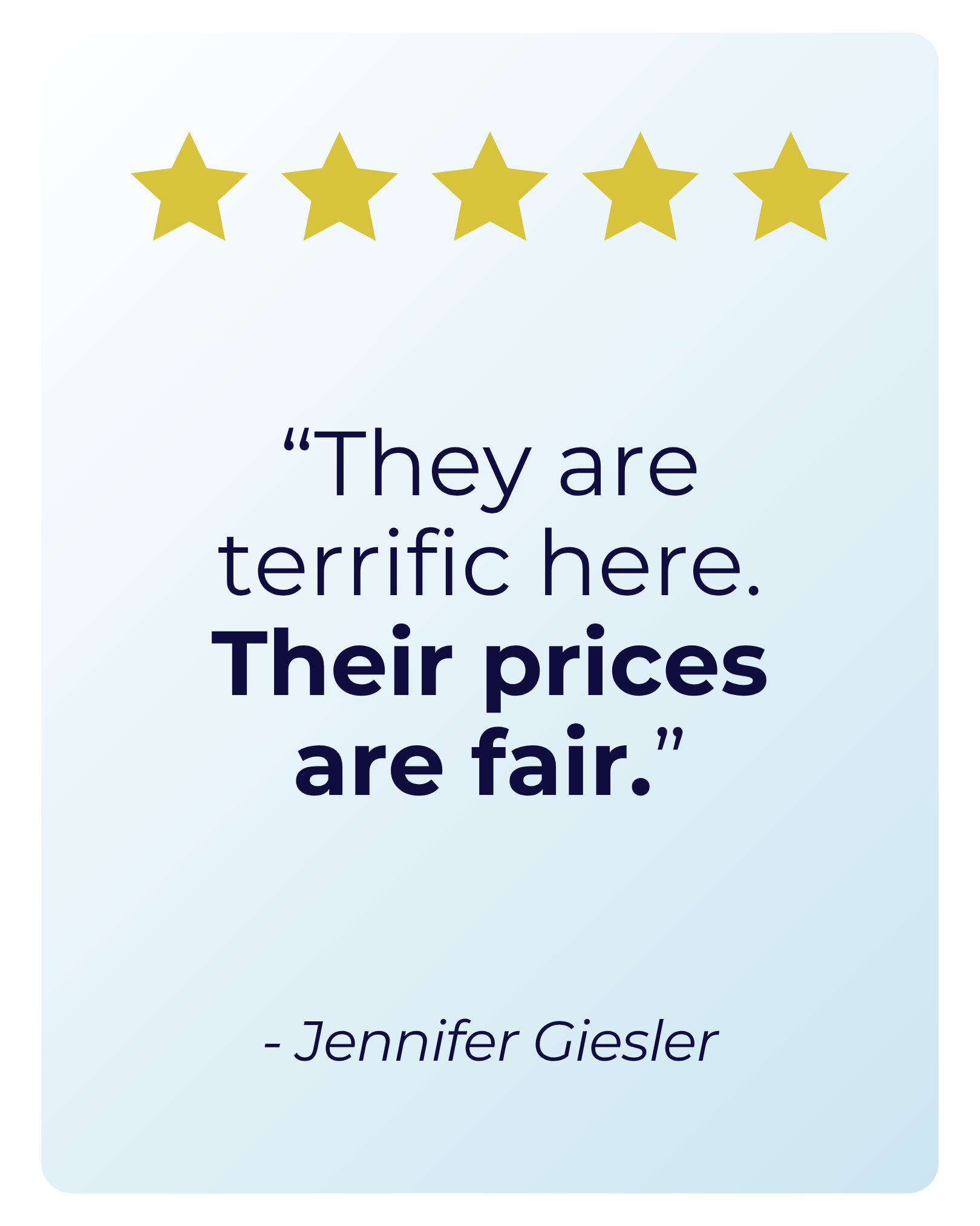 Image of a quote by Jennifer Giesler, with five gold stars at the top and light blue background.