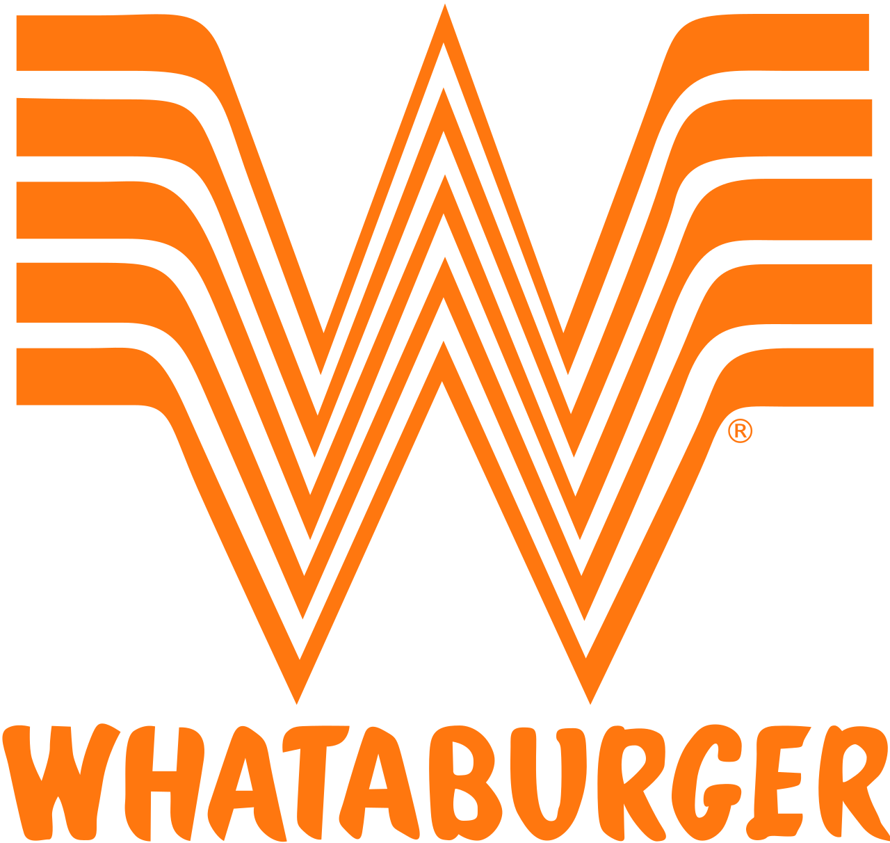 The Whataburger logo featuring an orange 'W' with black outlines and the word 'WHATABURGER' below in bold orange letters.