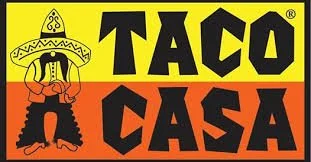 Logo of Taco Casa with yellow and orange background, featuring a sombrero-wearing figure and the text 'Taco Casa'.