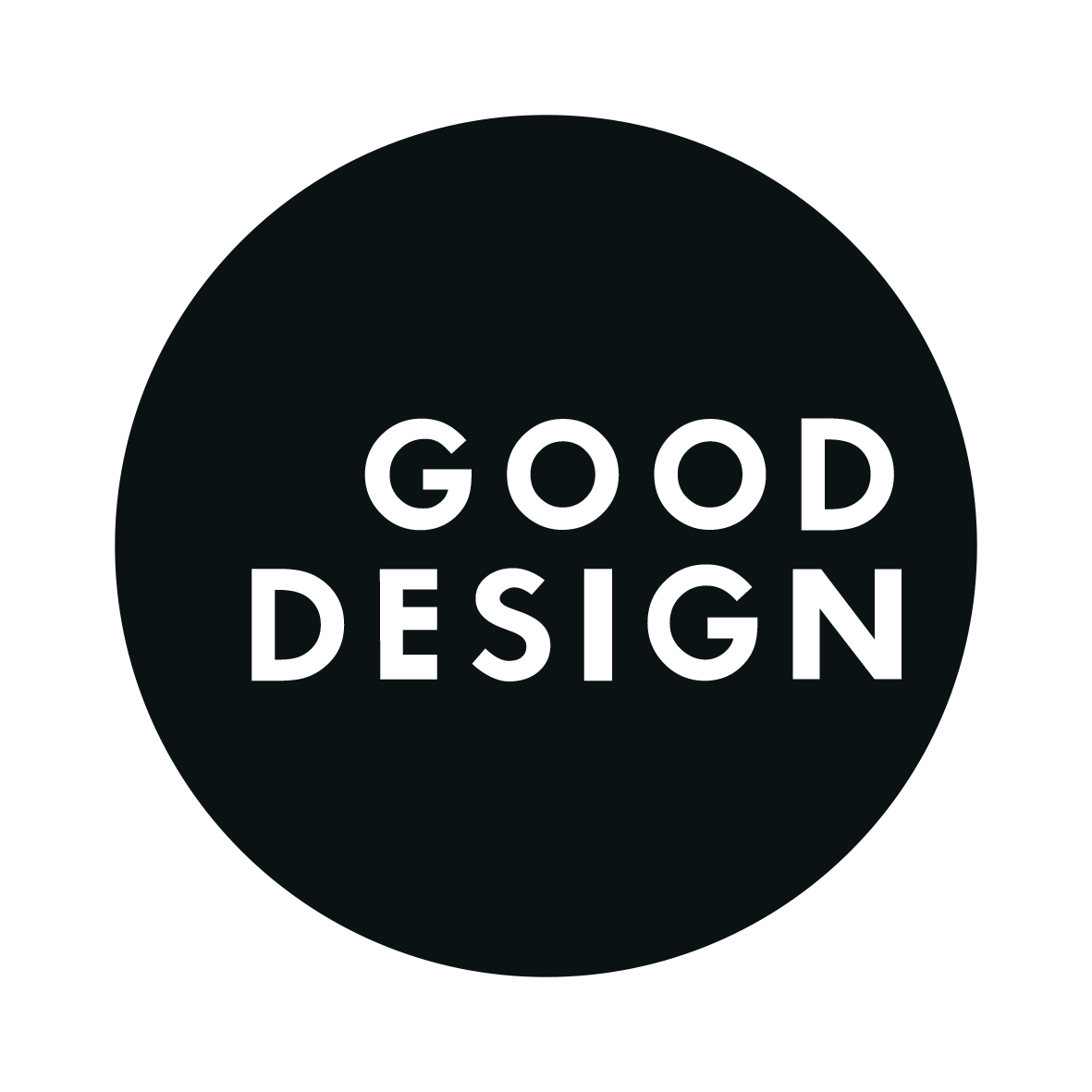 Black circle with white text that reads 'Good Design'.
