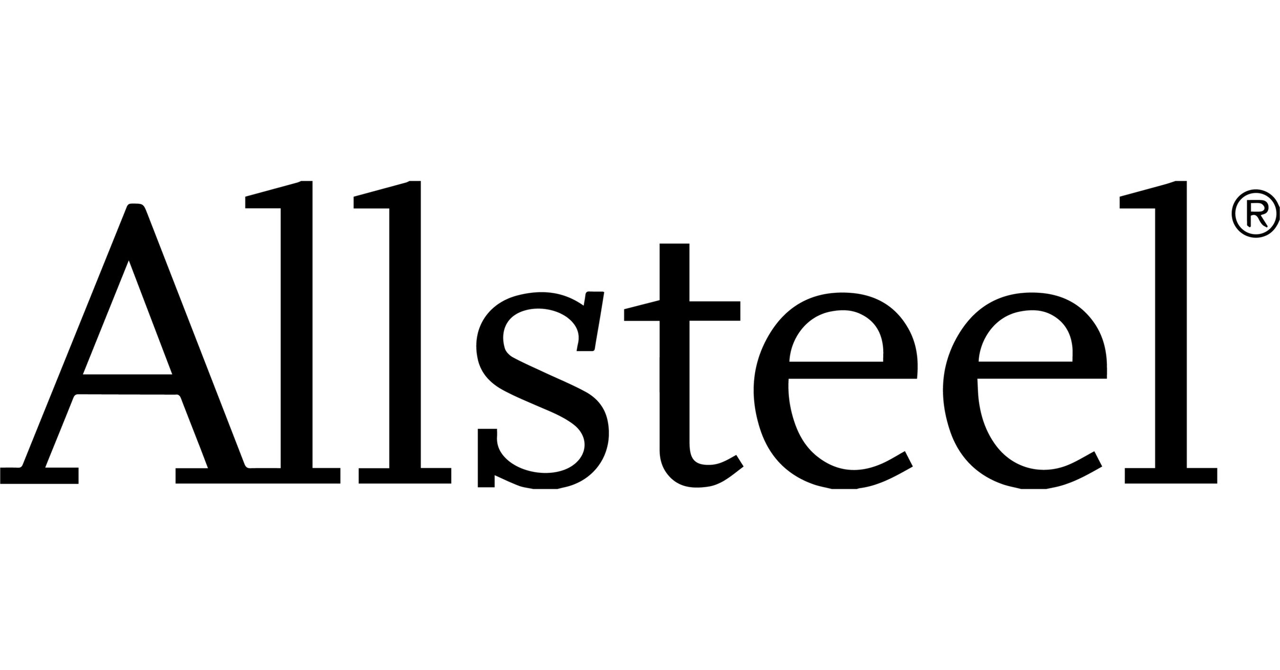 Close-up of black text reading 'Allsteel' on a white background.