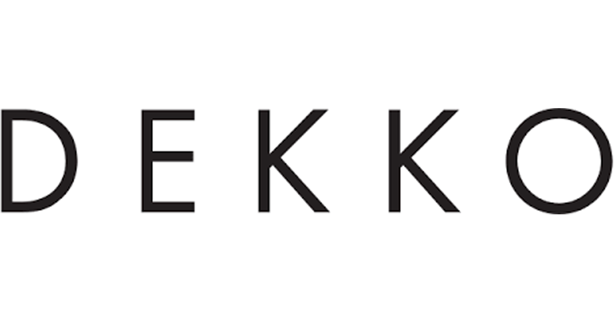 Black and white logo with the word "DEKKO" in large black letters.
