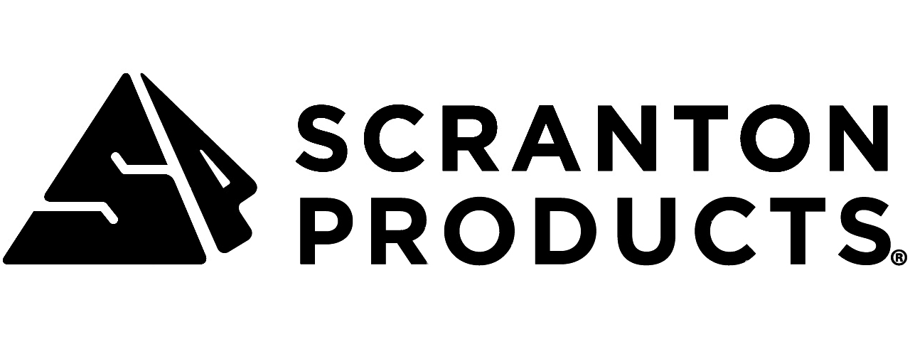 Scranton Products logo featuring a stylized triangular mountain and the text 'Scranton Products' in bold black letters.