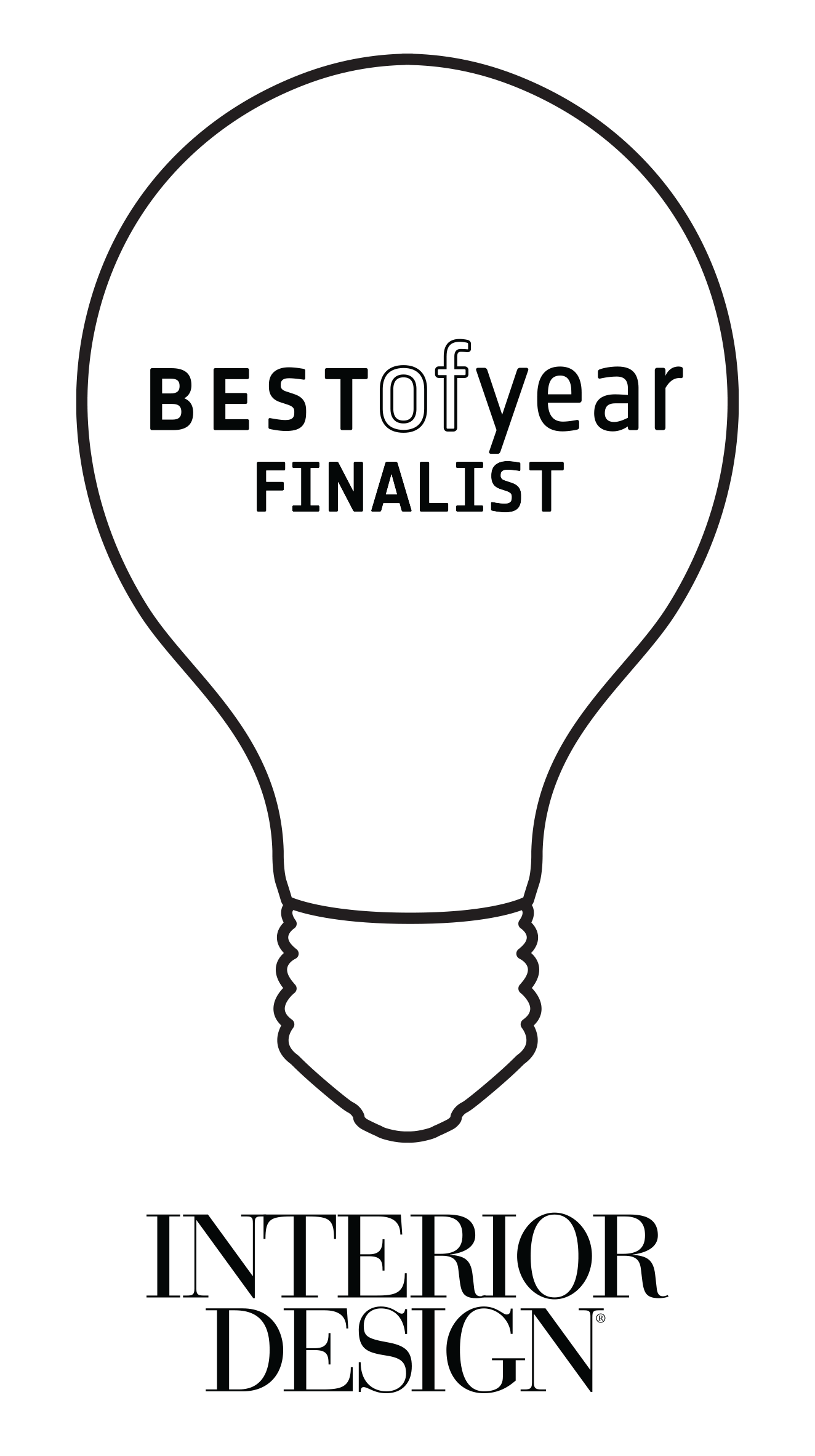 Outline of a lightbulb with the text 'Best of Year Finalist' inside, and 'Interior Design' partially visible at the bottom.