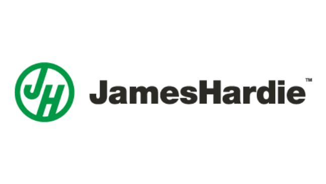 James Hardie logo with green circular emblem and black text