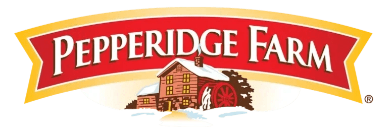 Coffee mug with the Pepperidge Farm logo, featuring a farm scene with a barn and windmill.