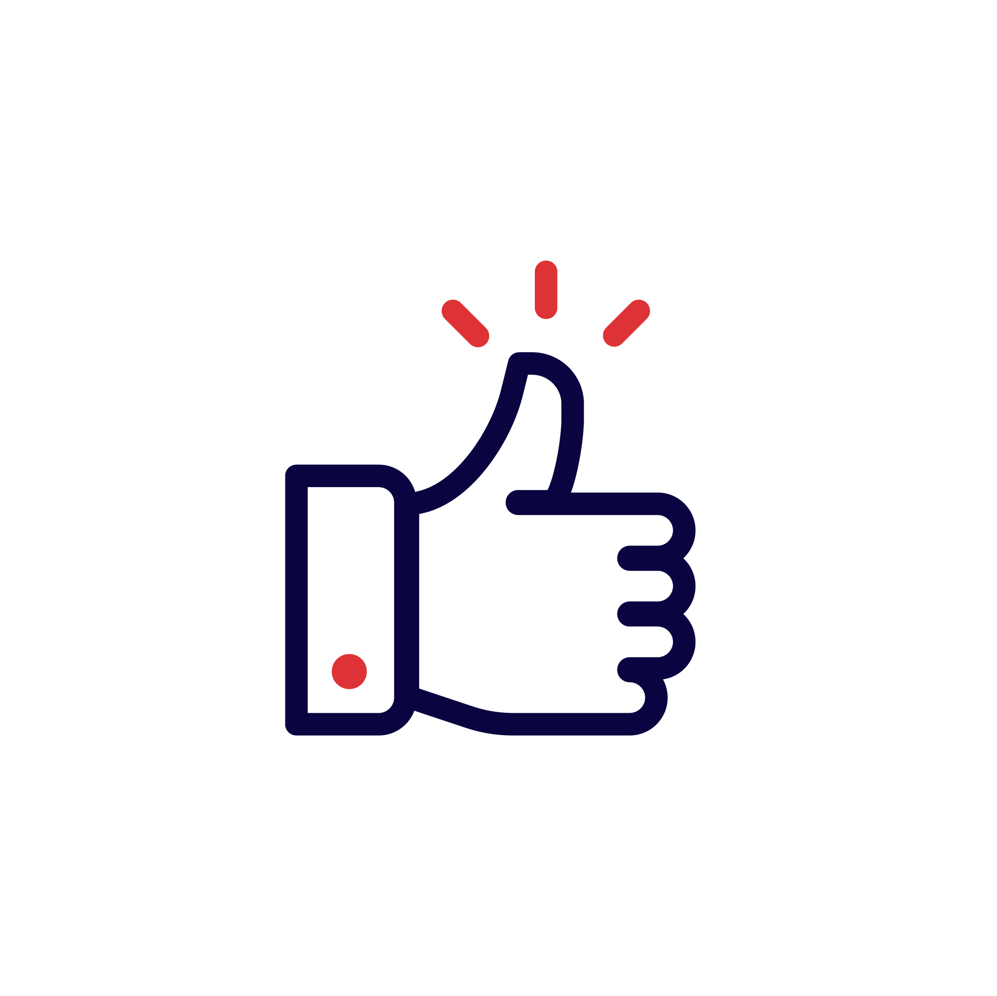 Icon of a Thumbs up gesture with red exclamation marks around the top of thumb.