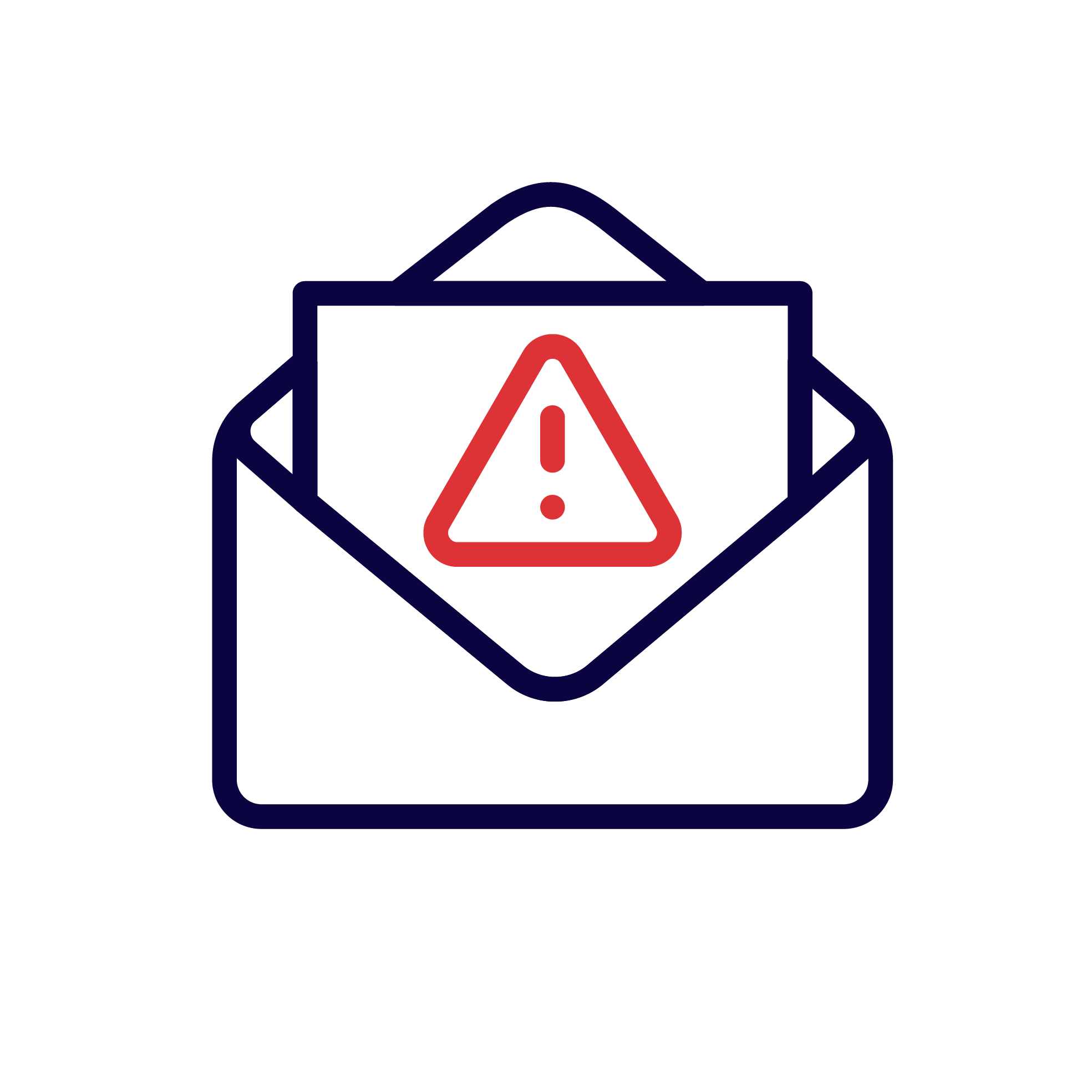 Warning icon with red exclamation mark inside a red triangle, enclosed within a dark blue outline.