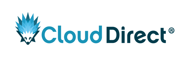 Cloud Direct logo with a stylized blue and black hedgehog and the company name in blue and black text.