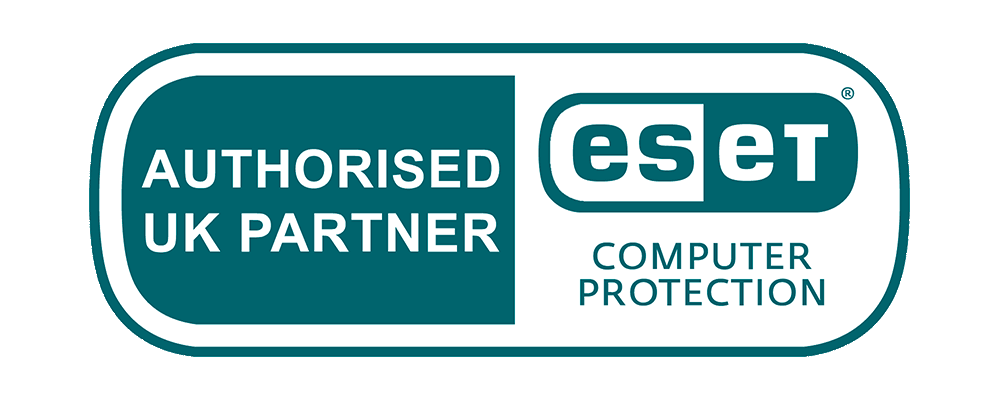 ESET logo with text 'Authorized UK Partner' and 'Computer Protection'