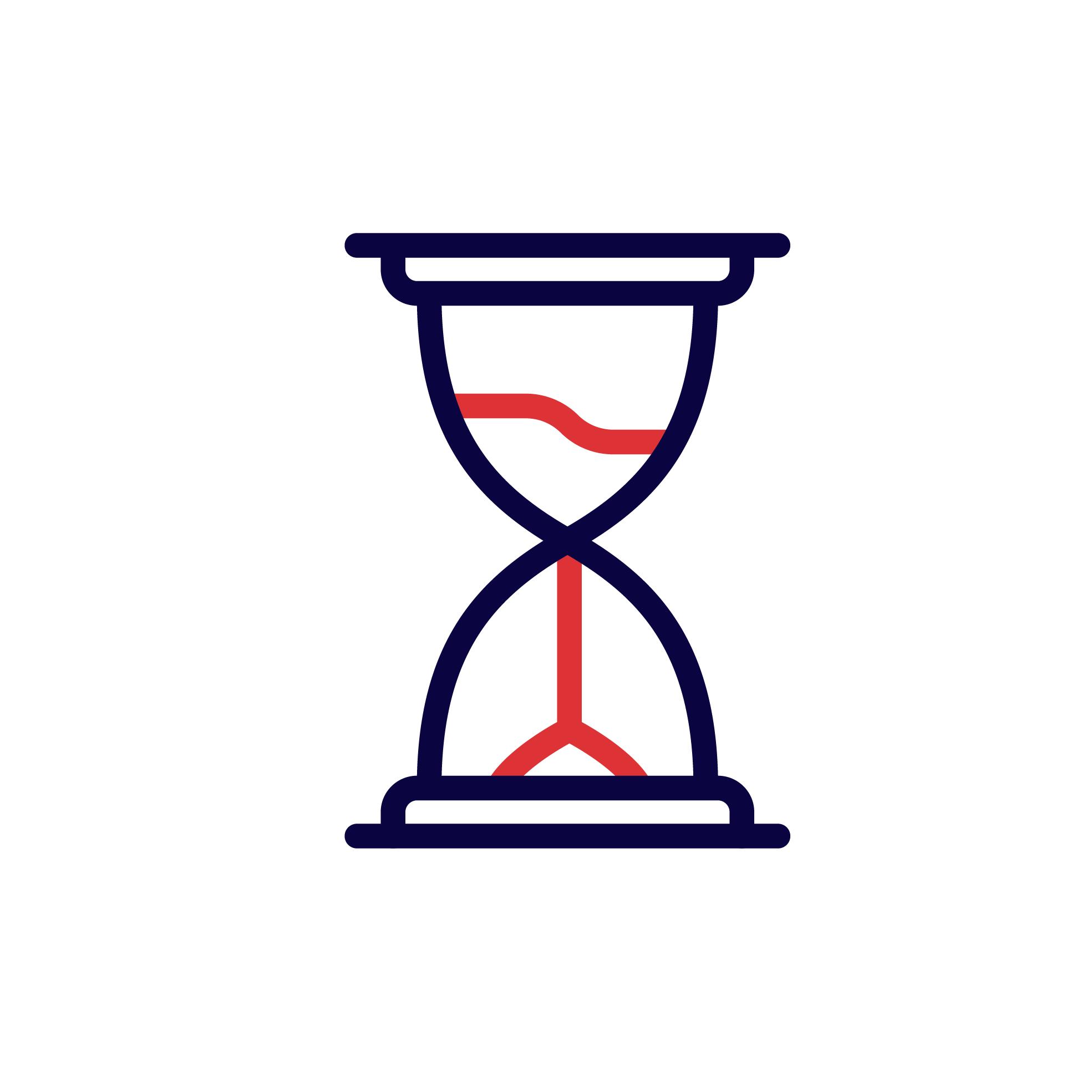 Icon of an egg-timer in outlines of red and blue.