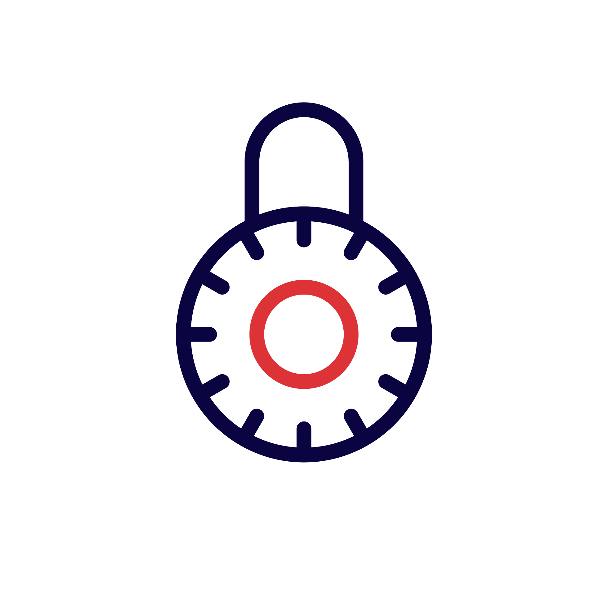 Icon of an egg-timer in outlines of red and blue.