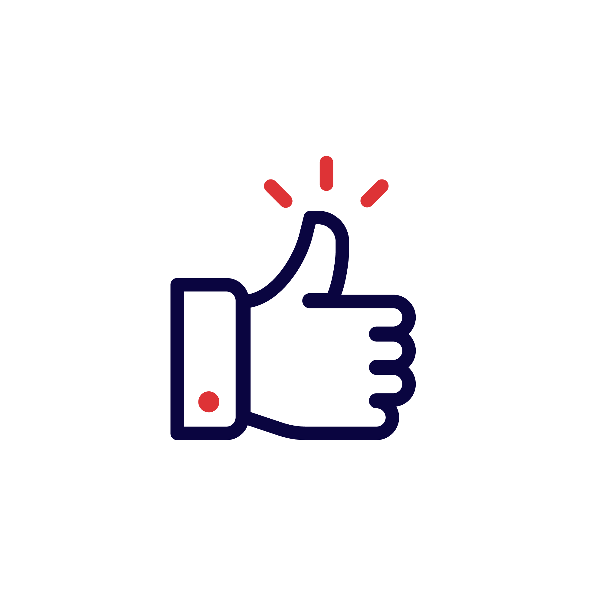 Icon of a Thumbs-up gesture with red highlights above the tip of the thumb in red and blue outlines.