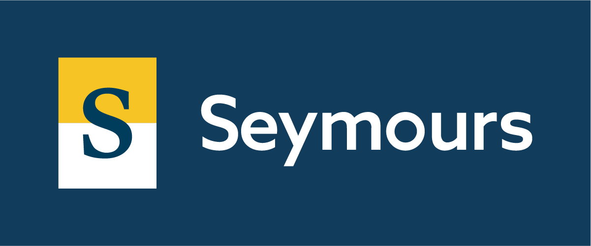 Logo for Seymours with a blue background, a stylized letter S in a yellow square, and the company name in white text.