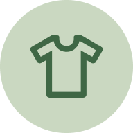 Outline of a T-shirt icon on a light green circle background.