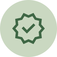 A seal or badge with a checkmark inside