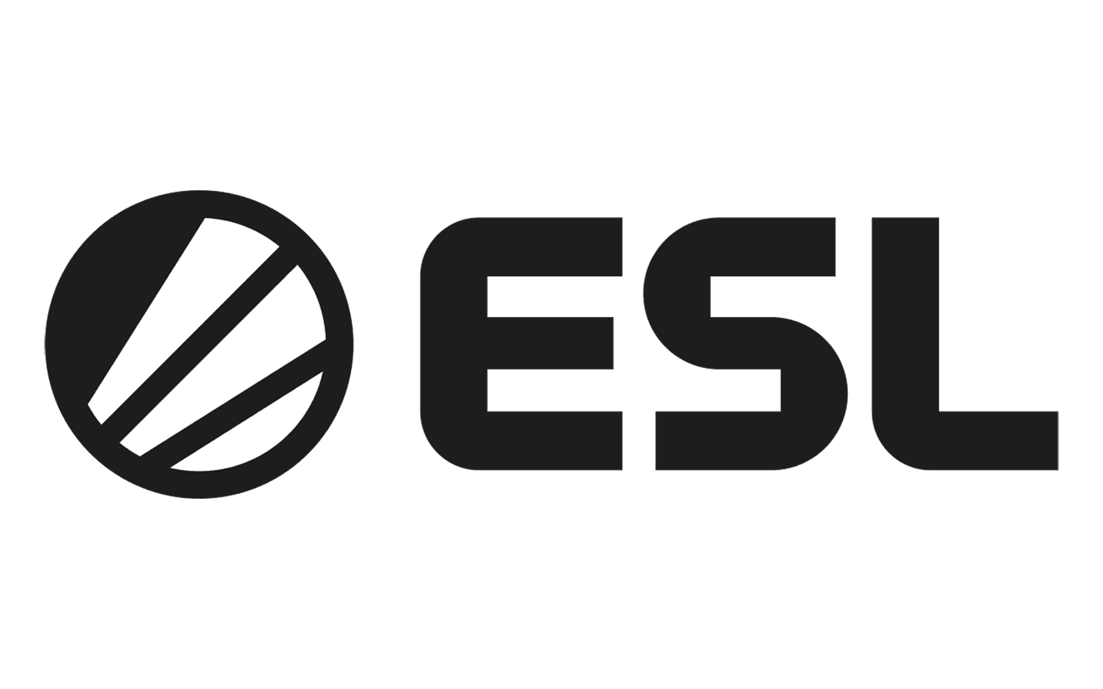 ESL logo with a black background, a circular emblem with white and black stylized stripes, and the text 'ESL' in bold black letters.