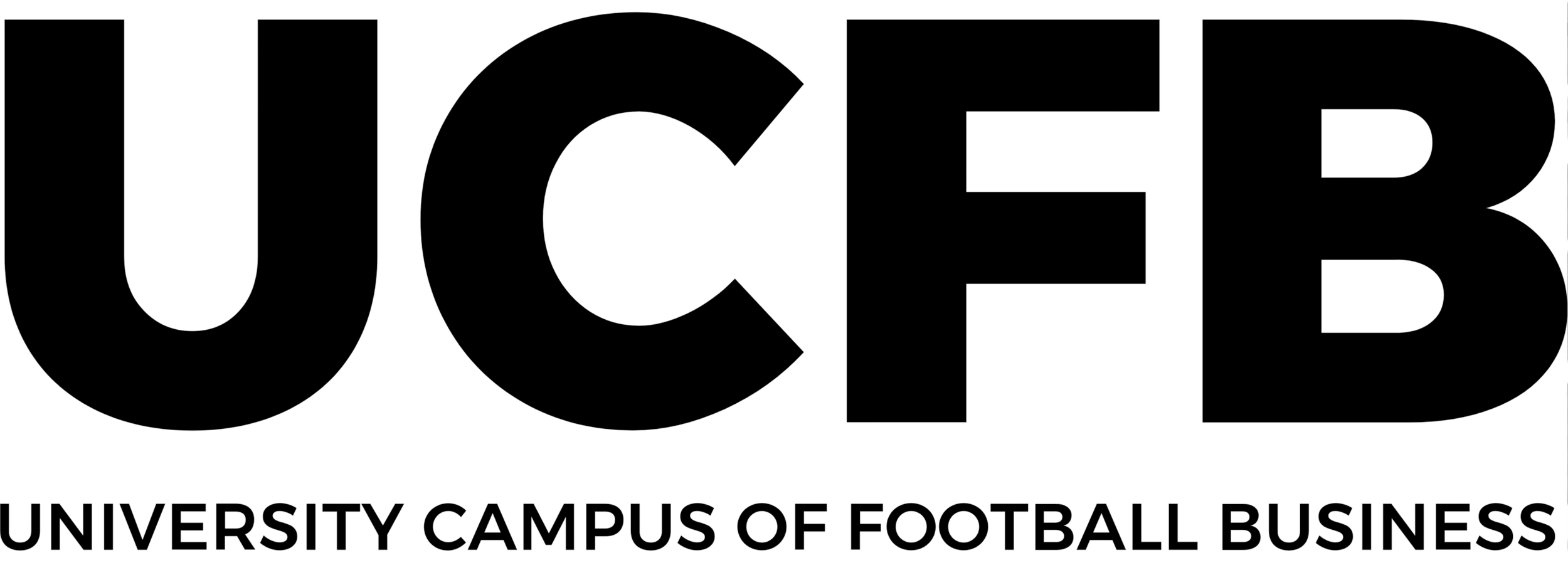 University Campus of Football Business (UCFB)Black university logo with large transparent letters 'UCF' and the text 'UNIVERSITY CAMPUS OF FOOTBALL BUSINESS' underneath.