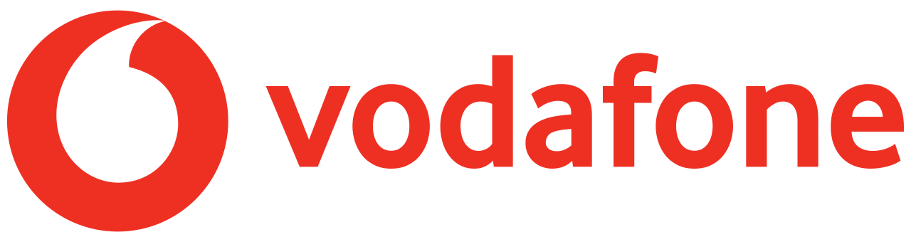 Vodafone phone and internet logo with a red quotation mark symbol and the company name in red text.
