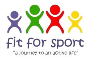 Four colorful abstract human figures in purple, green, red, and yellow holding hands, with 'Atheonsport' text underneath for Fit For Sport children activity service to enhance fitness and wellbeing in children at schools