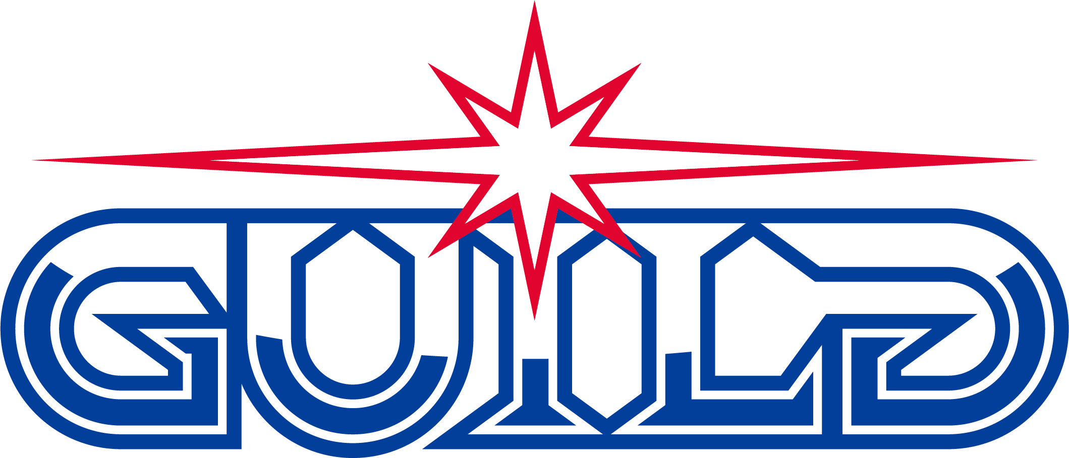 Logo of David Beckham-owned esports organisation, GUILD esports. The logo with a red and white star above a blue outline of the word GUDL.