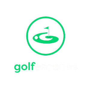 Golf-based travel company, Golf Escapes logo with a golf hole and flag, and the text 'golf escapes'.