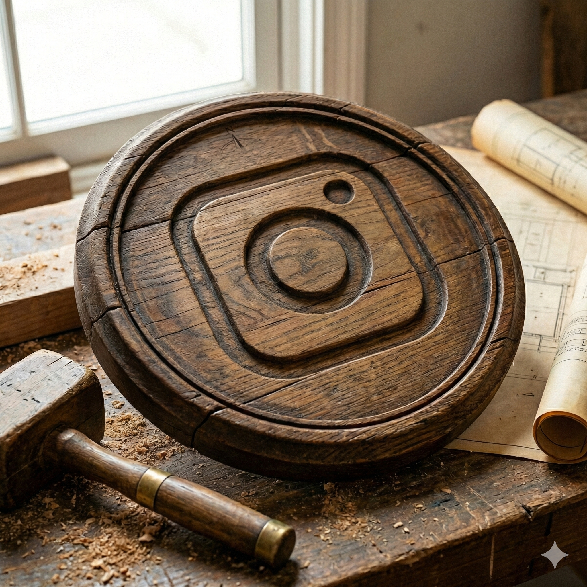 wooden image of instgram logo