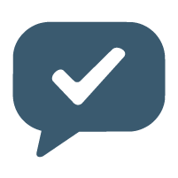 Speech bubble with a checkmark inside it