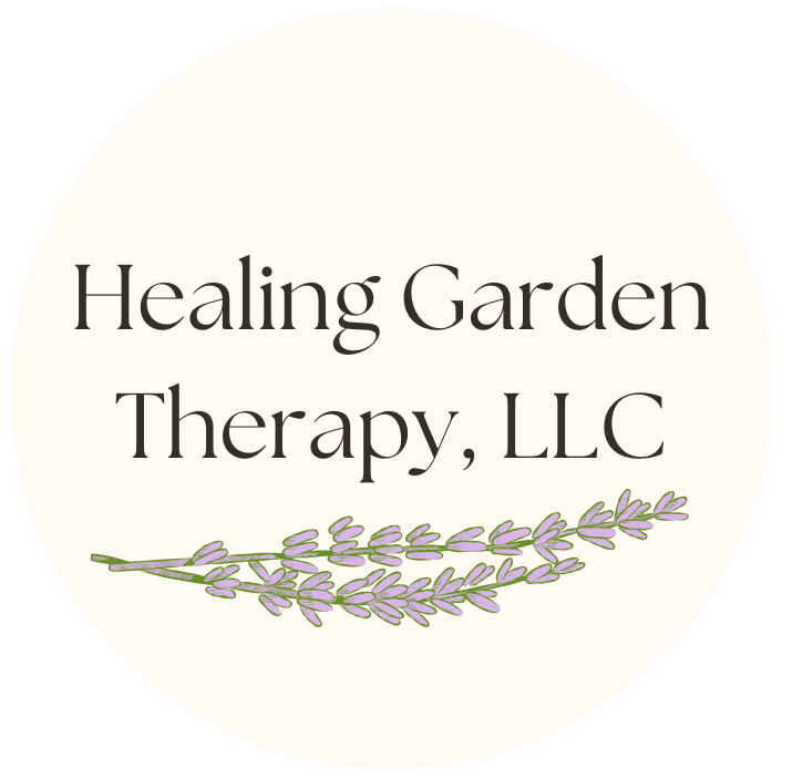 logo with the words Healing Garden Therapy, LLC and two stems of lavender underneath