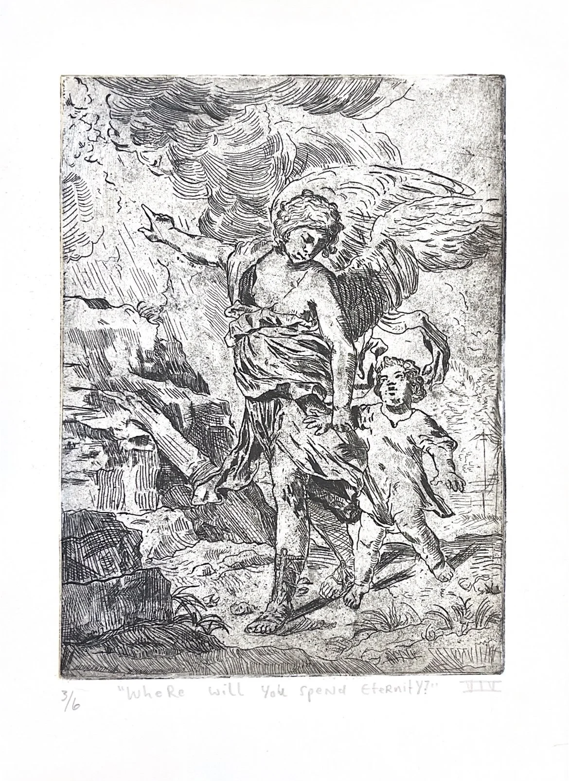 "Where Will You Spend Eternity?"
2023.
Copper etching.
plate size: 8" x 12"