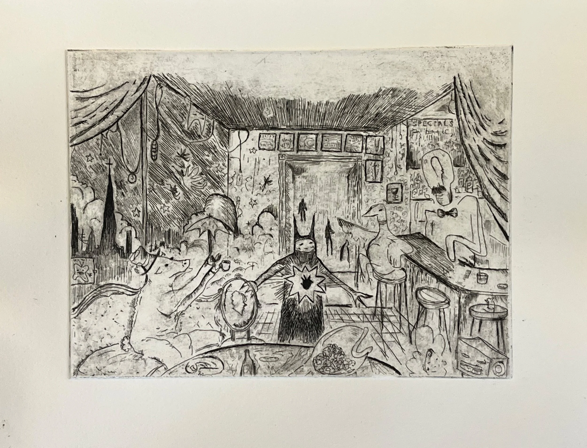 "TEAR OUT YOUR HEART! 
(send all your secrets to me)". 2023.
Copper etching.