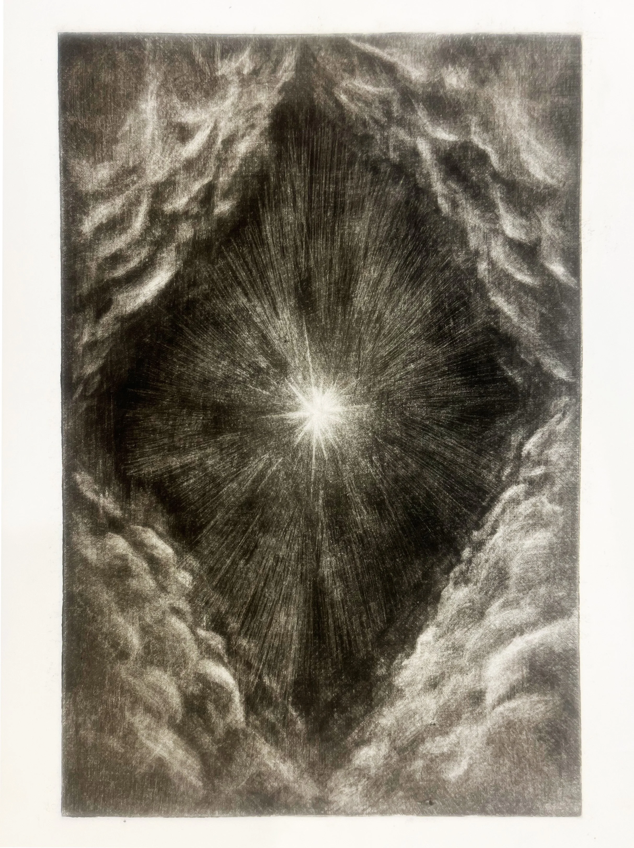"And I knew". 2023. 
Mezzotint.
 plate size: 8" x 12". 