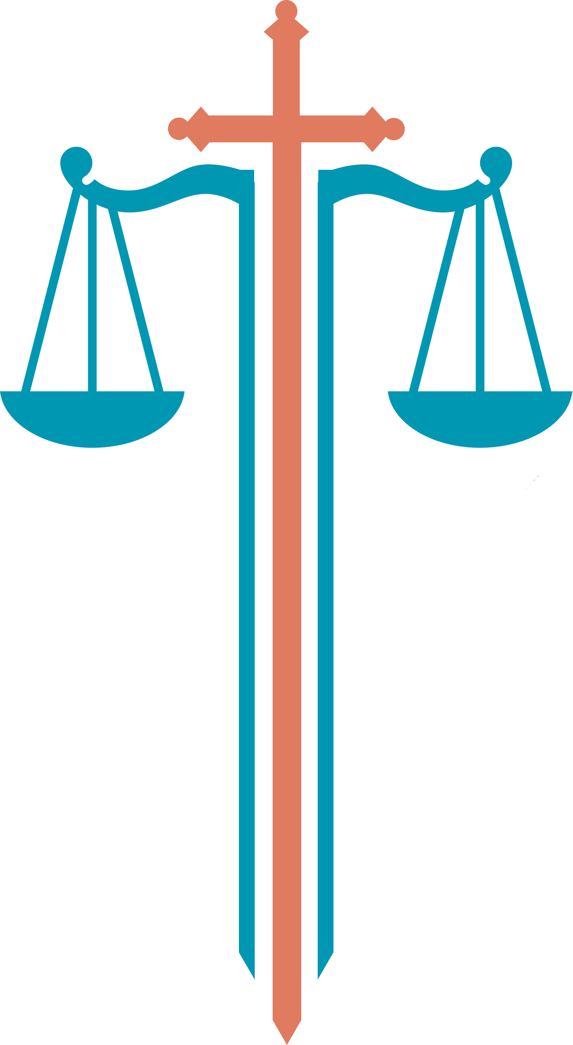 A symbolic illustration of a balanced scale with a sword in the center, representing justice and law.