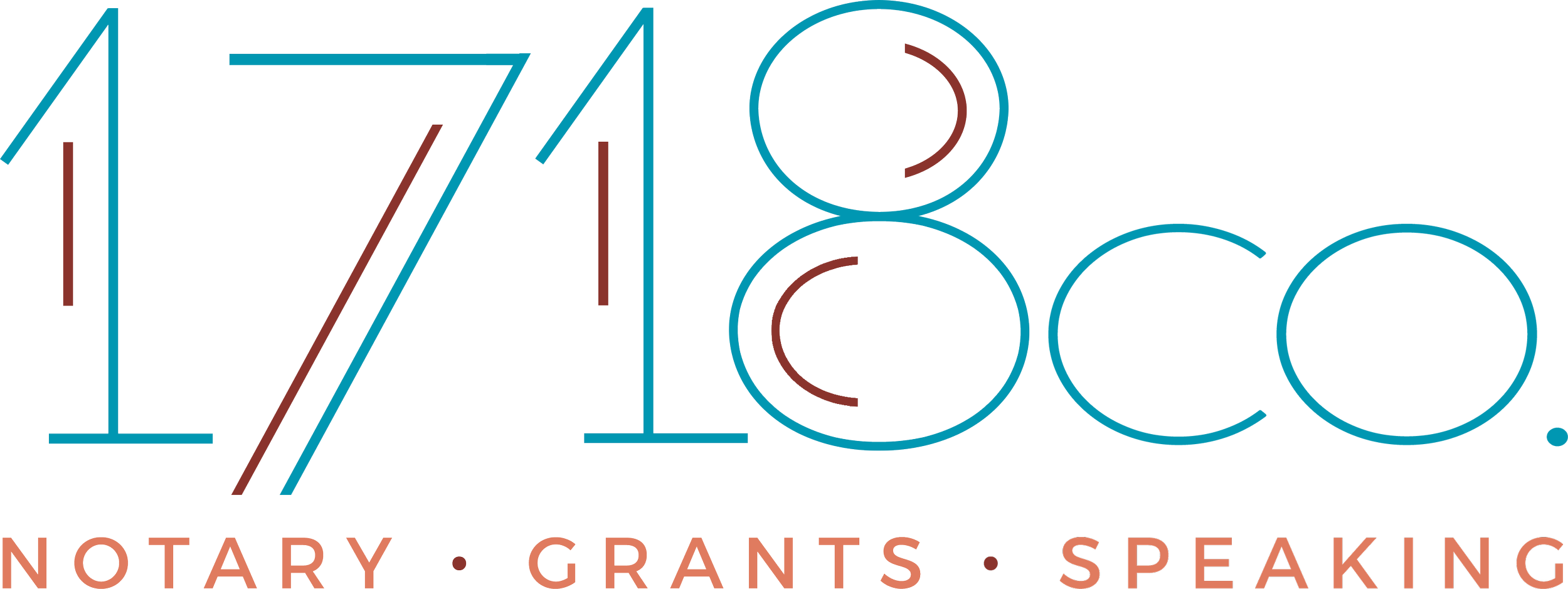 Logo for 1718 Notary, Grants, Speaking with stylized text and colorful outlines.