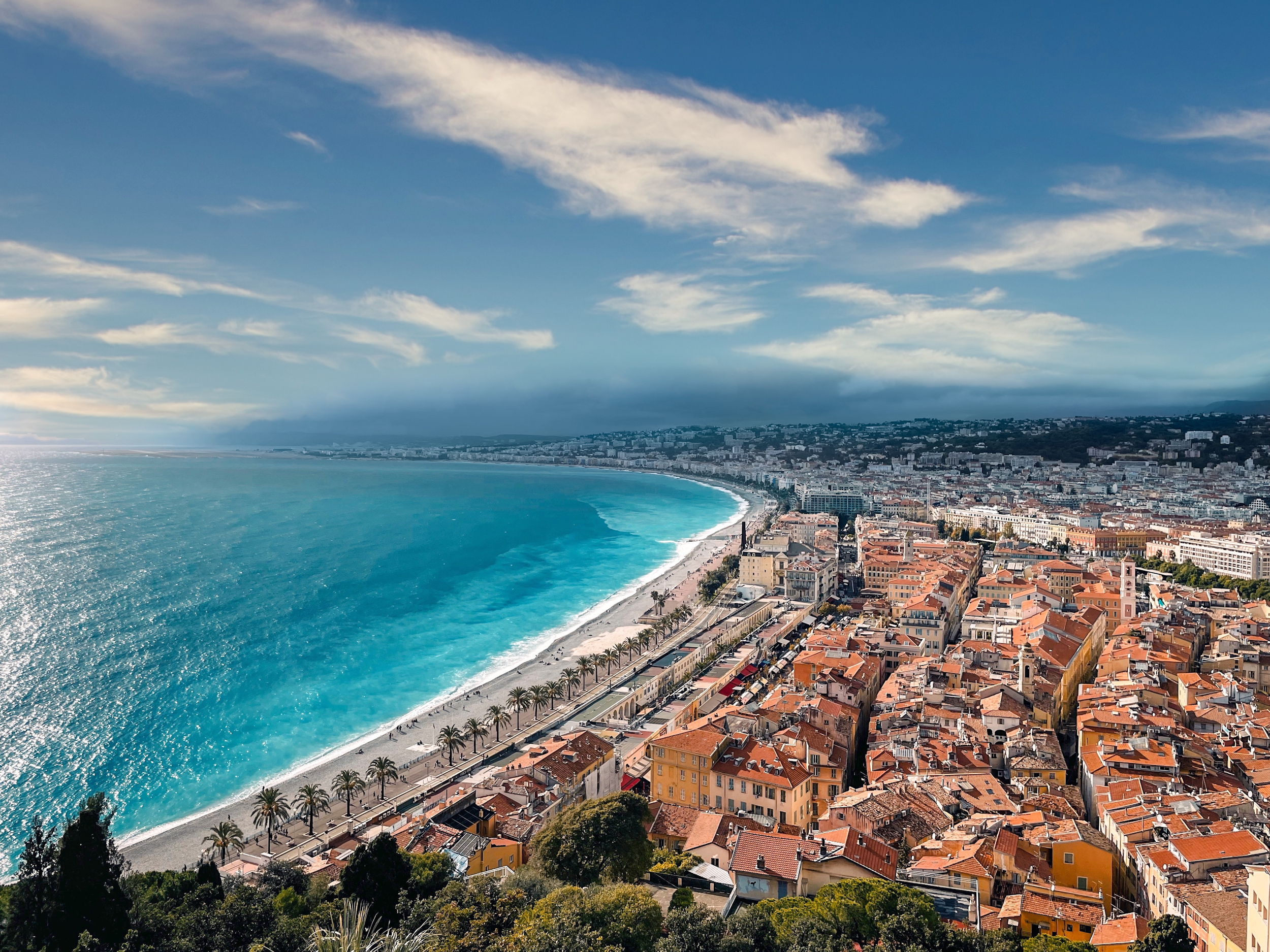 Promenade des Anglais Nice France French Riviera coastline and city view