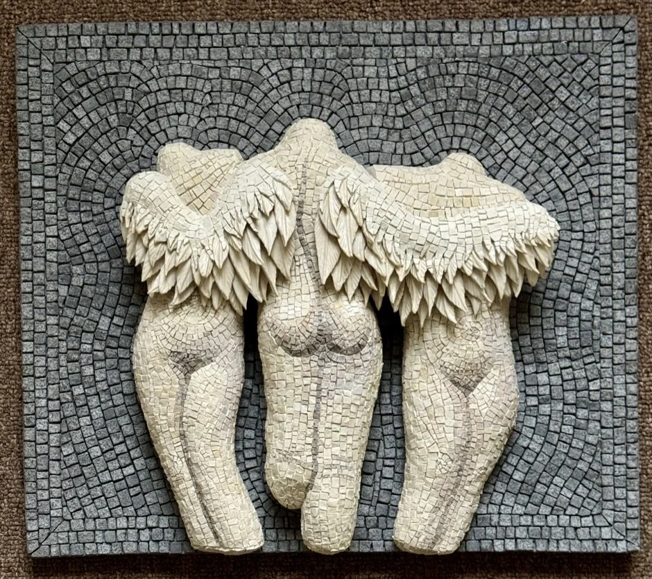Three Graces.
2024.
Stone, ceramic.
14" x 16".