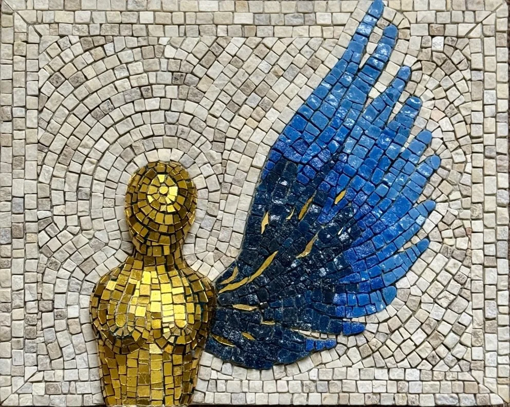 Courage.
2023.
Stone, smalti, gold.
8" x 10".